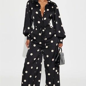 Fashion Nova Black and White Polka Dot Wide-Leg 2 piece set